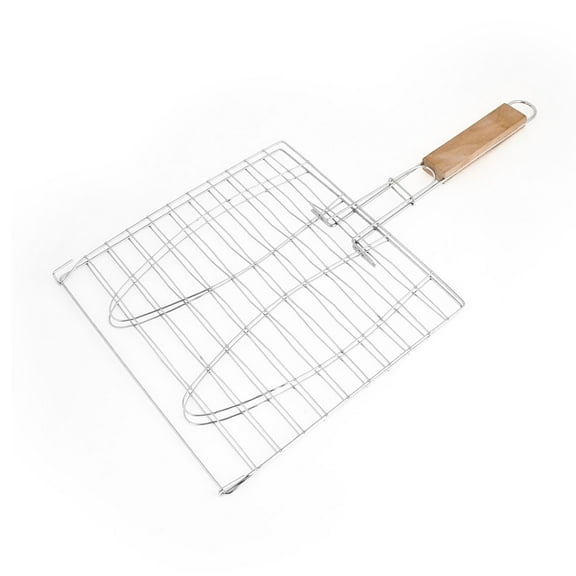 Unique Bargains 9.4" Metal Silver Tone Locking BBQ Fish Grill Rack Cage Basket