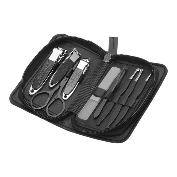 Unique Bargains 9 Pcs Net Pattern Nail Clippers Set Toenail Clippers Black