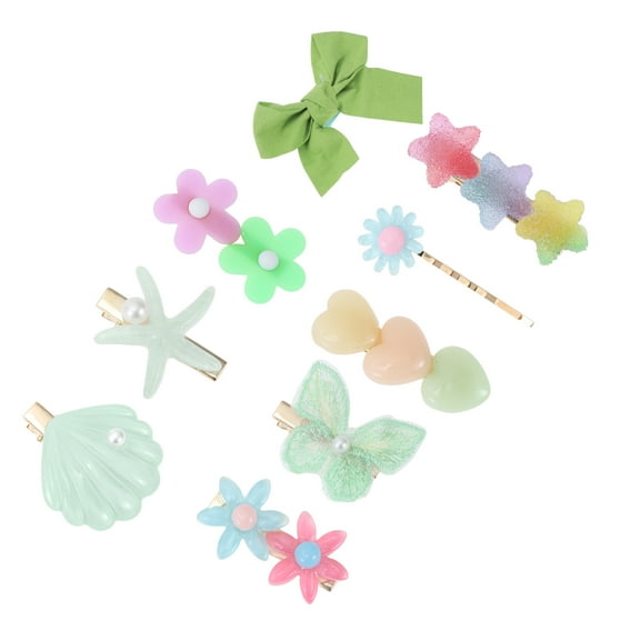 Unique Bargains 9 Pcs Starfish Shell Hair Clips for Home Green