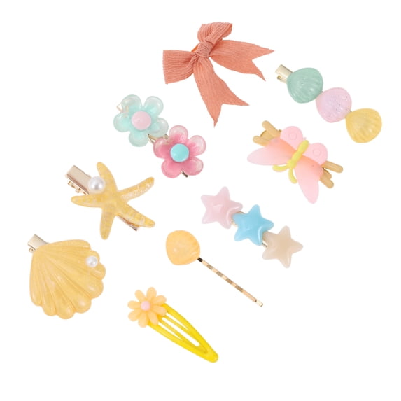 Unique Bargains 9 Pcs Starfish Shell Hair Clips for Home Light Orange