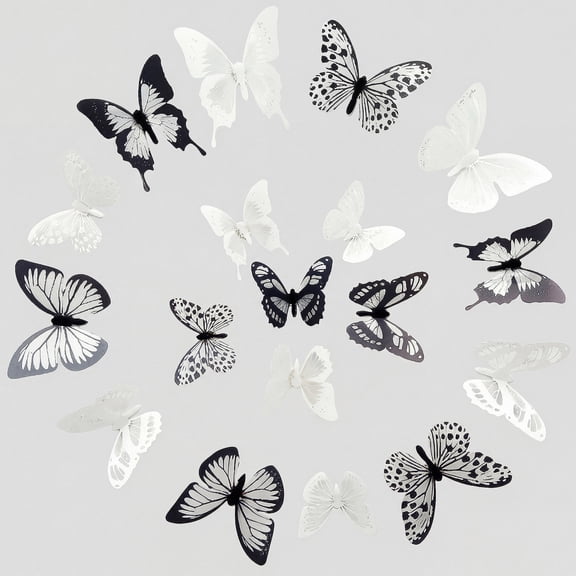 Unique Bargains 90 PCS Butterfly Wall Decals for Home Decoration White Balck 3.1" x 2.6"