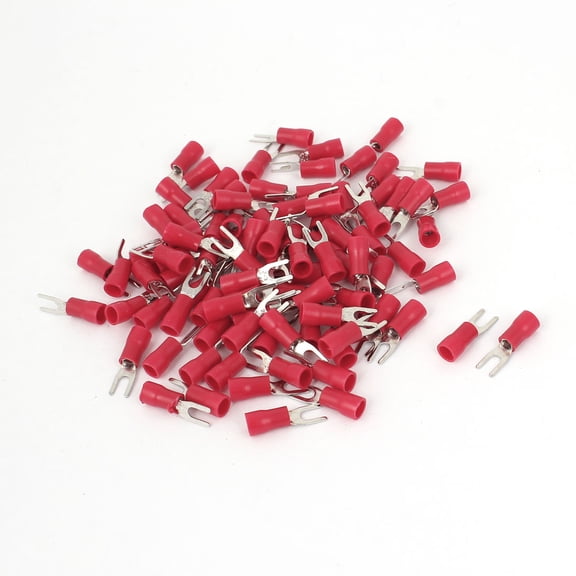 Unique Bargains 95PCS Red Insulated Furcate Fork Terminals Cable Lug AWG16-14 SV2-3