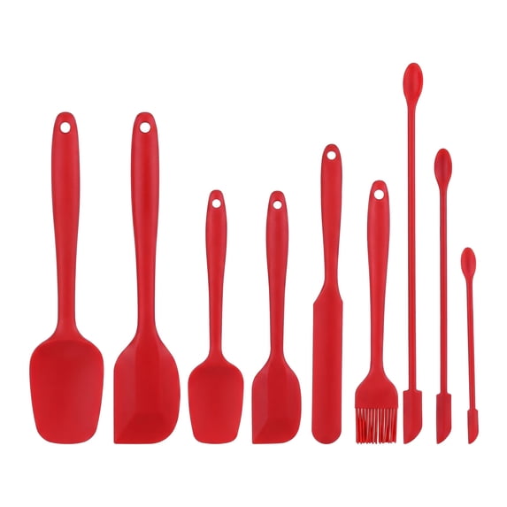 Unique Bargains 9Pcs Kitchen Spatula Set Heat-Resistant Cooking Utensils Red