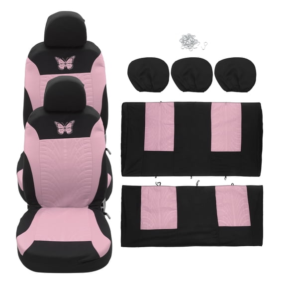 Unique Bargains 9Pcs Universal Washable Breathable Car Seat Covers Kit Pink