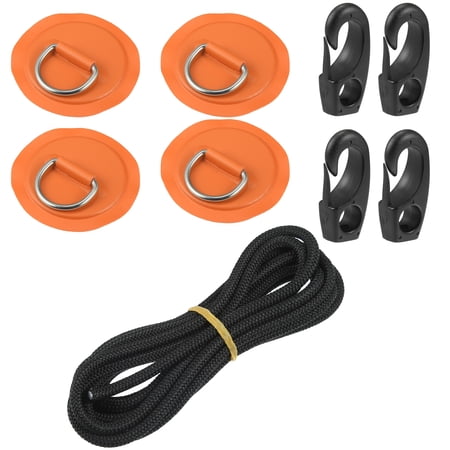 Unique Bargains 9pcs 11.81Ft 6mm Shock Cord with Hooks Elastic Deck Rigging Kit with 4 D Ring Patch for Kayak Orange