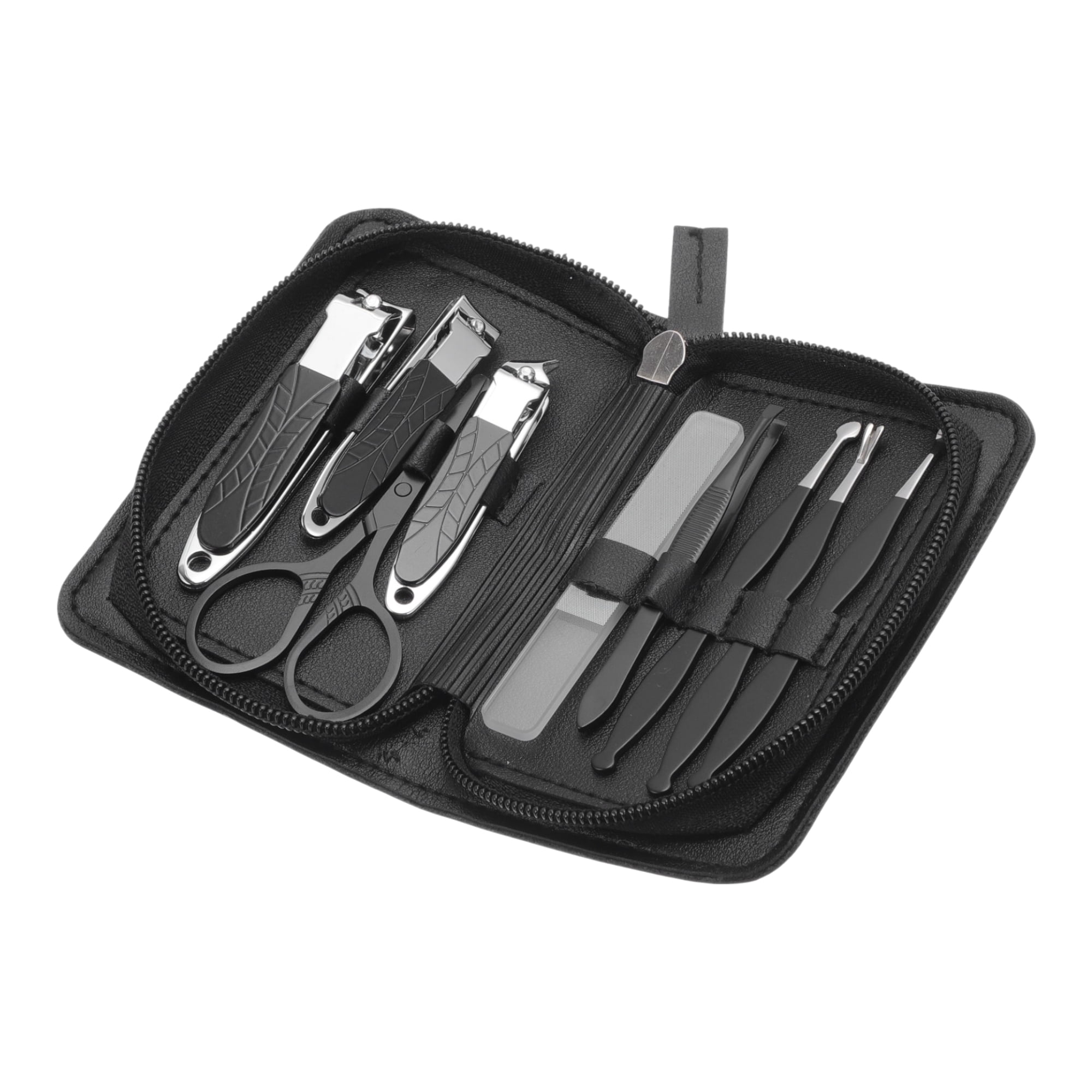 Unique Bargains 9pcs Net Pattern Carbon Steel Nail Clippers Set Black