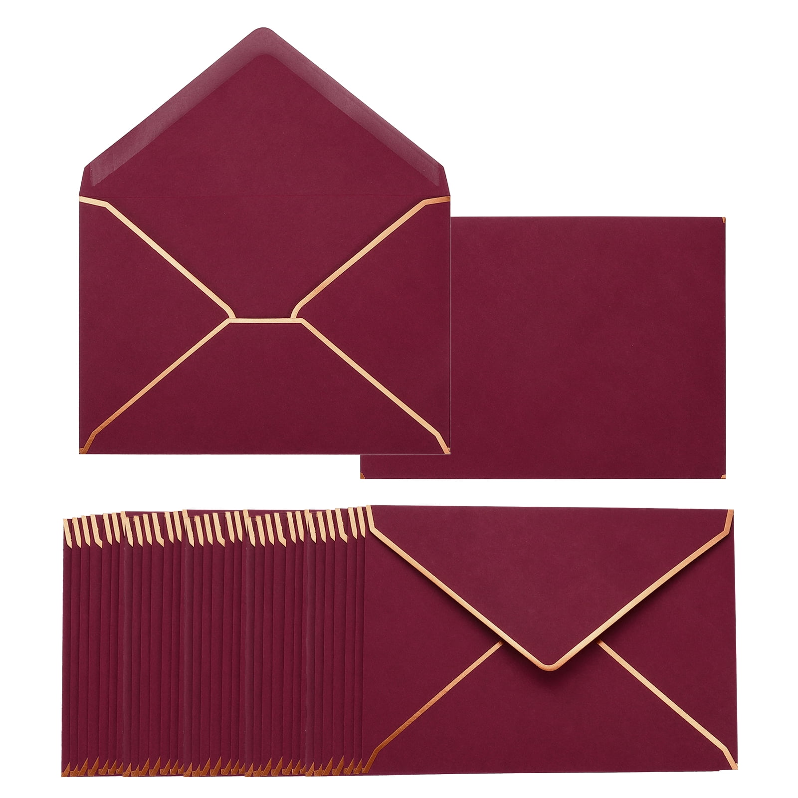 Unique Bargains A7 Envelopes Card V Flap Envelopes with Gold Border for Gift Cards Red, Gold