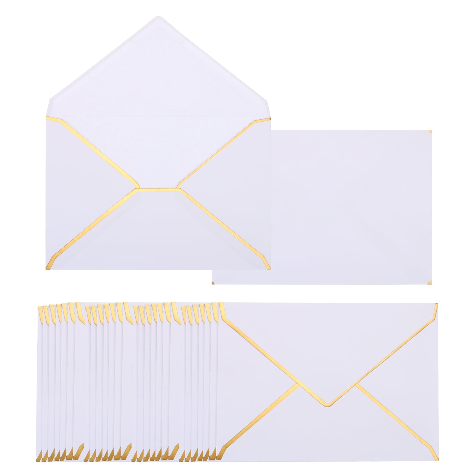 Unique Bargains A7 Envelopes Card V Flap Envelopes with Gold Border for Gift Cards White, Gold