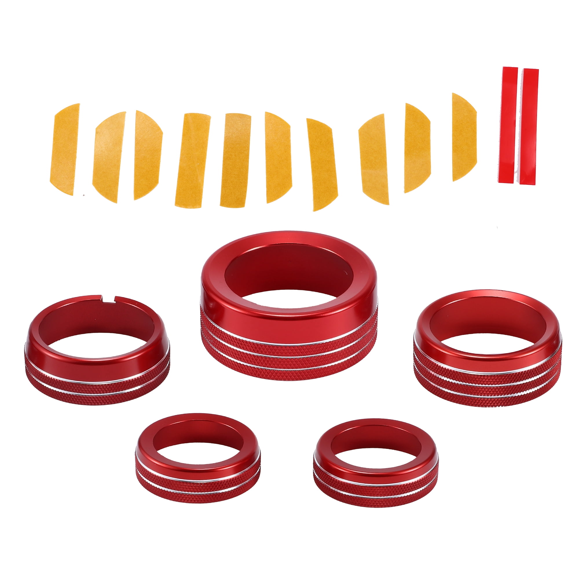Unique Bargains AC Gear Shift Headlight Media Knob Cover Interior Trim for Dodge for RAM 13-17 Aluminum Alloy Red 5 Pcs