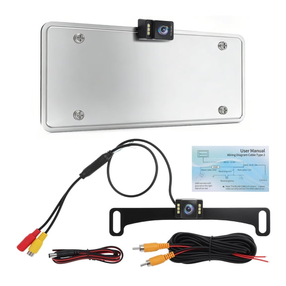 Unique Bargains AHD 1080P Backup Reverse Rear Front View Camera 6 Switchable Video Format 6 LED Night Vision WaterProof License Plate Frame Camera with Bracket for Car Vehicle Pickup Truck SUV RV