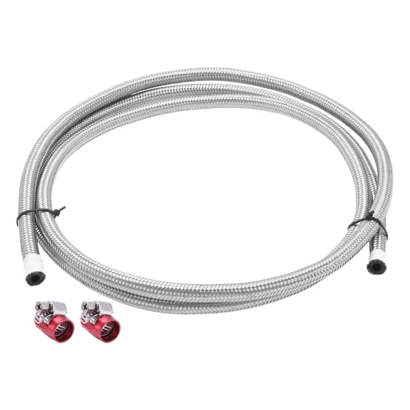 Unique Bargains AN-4 Fuel Line Kit 6.52ft Vacuum Hose Automotive Fuel Hose with 2 Clamps 1 Set