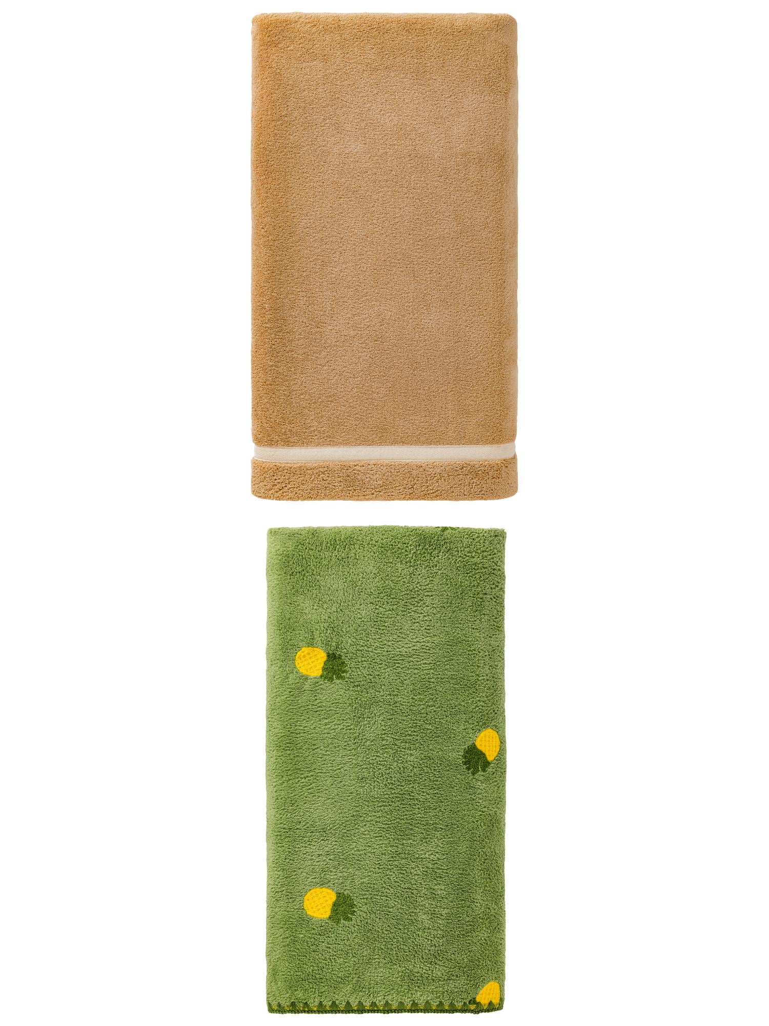 Unique Bargains Absorbency Coral Fleece Bath Towel 2 Pack Brown/Green 63" x 31"/55" x 28"