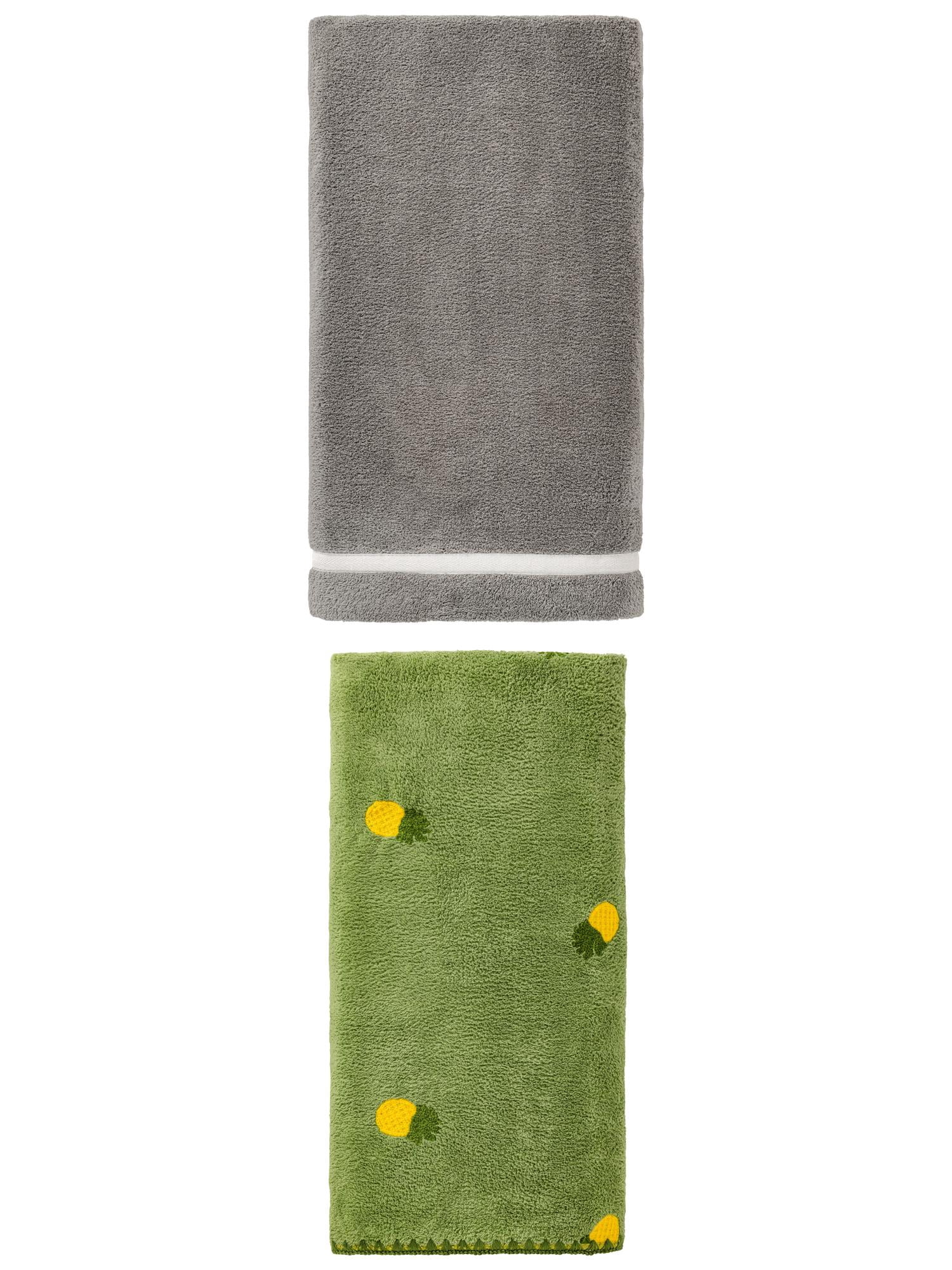 Unique Bargains Absorbency Coral Fleece Bath Towel 2 Pack Grey/Green 63" x 31"/55" x 28"