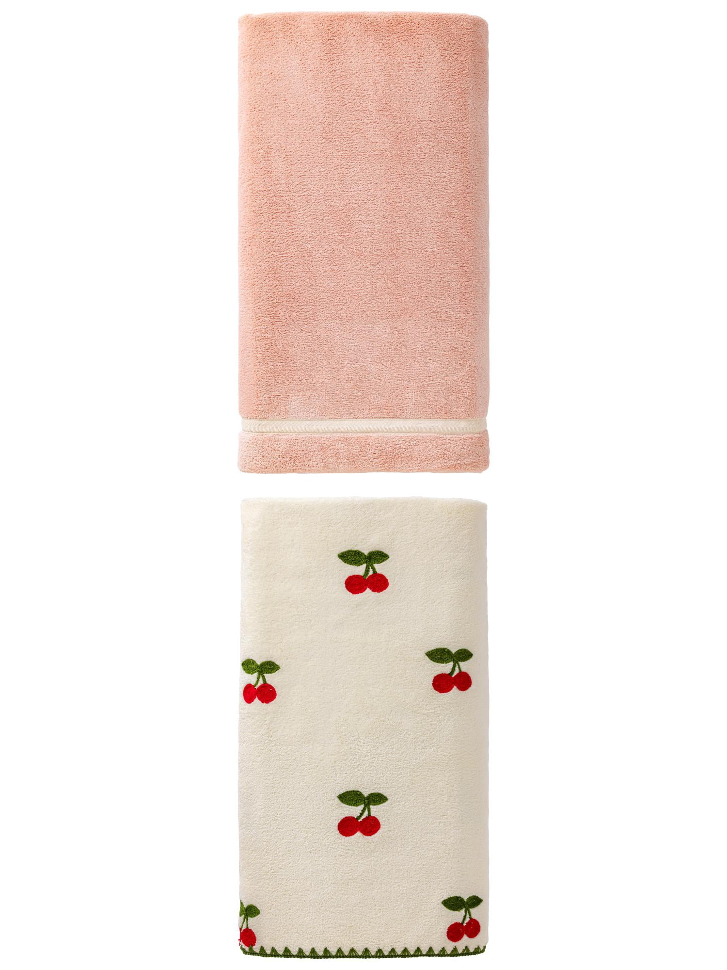 Unique Bargains Absorbency Coral Fleece Bath Towel 2 Pack Pink/White 63" x 31"/55" x 28"