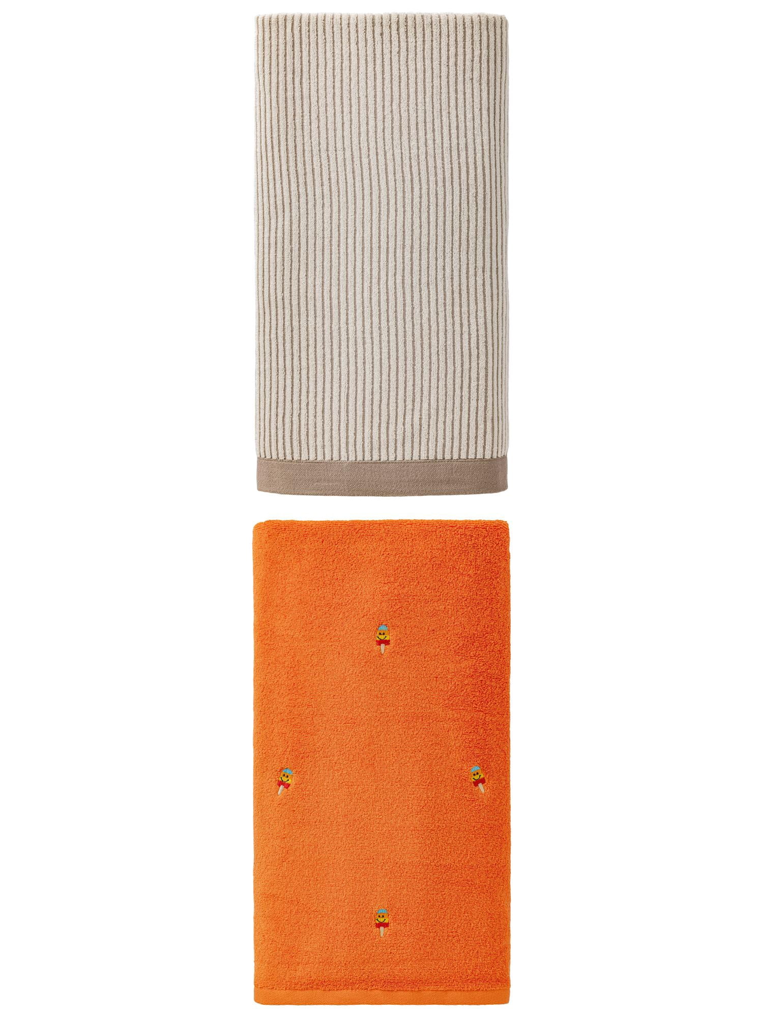 Unique Bargains Absorbency Pure Cotton Bath Towel 2 Pack Brown/Orange 55" x 28"