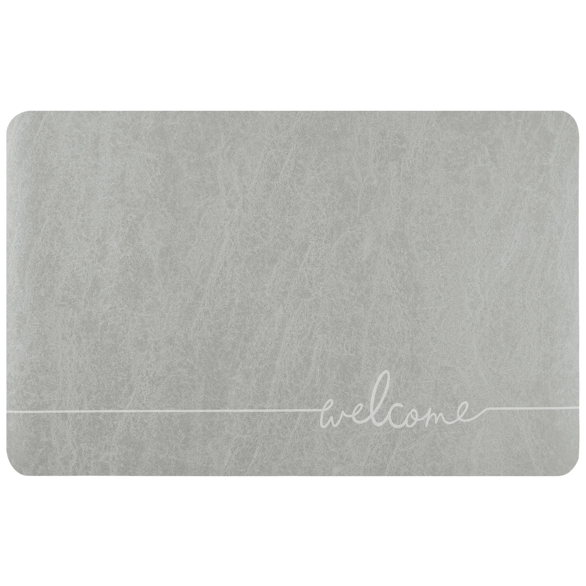Unique Bargains Absorbent Bath Mat Non-Slip Floor Rug for Bathroom Kitchen Shower Sink Grey Welcome-1 16"x24"