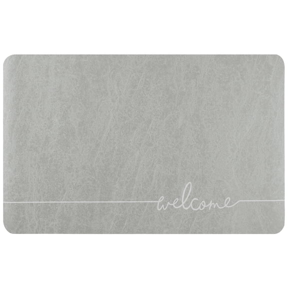 Unique Bargains Absorbent Bath Mat Non-Slip Floor Rug for Bathroom Kitchen Shower Sink Grey Welcome-1 16"x24"