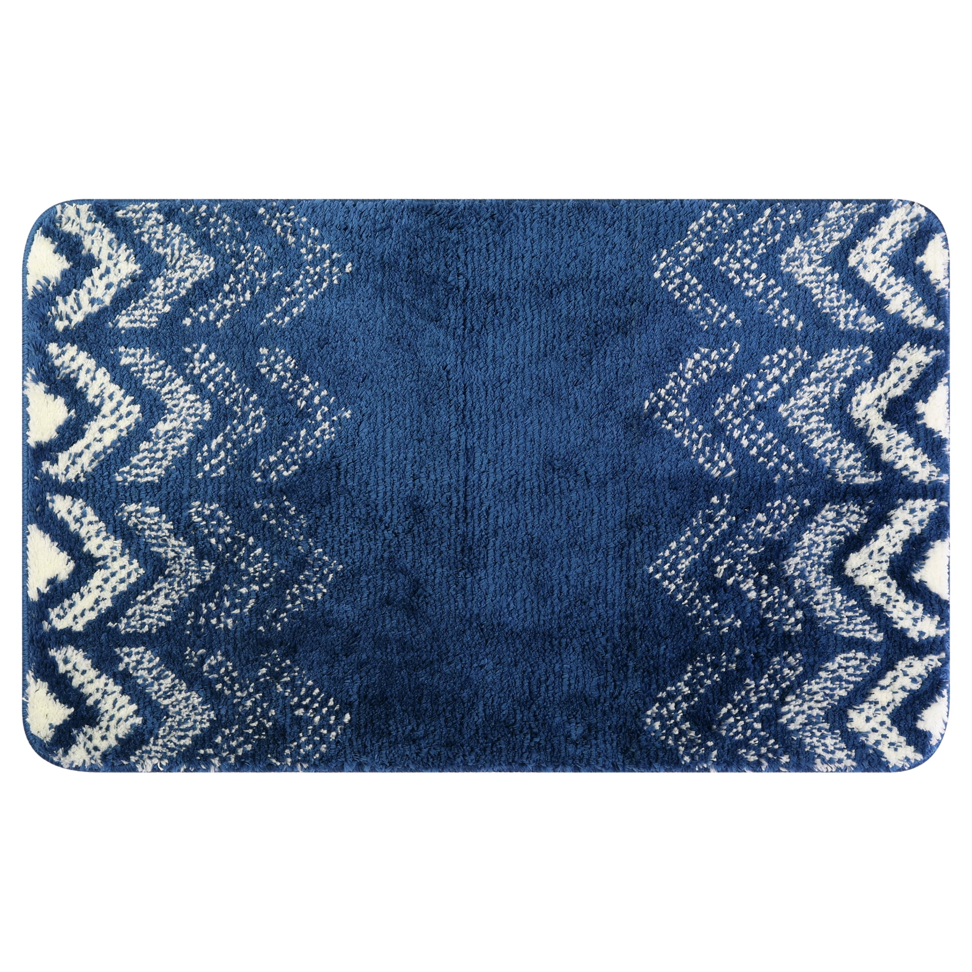Unique Bargains Absorbent Bath Mat Rug Geometric Patterns Bathroom Mat Non-Slip Carpet Blue 16" x 24"
