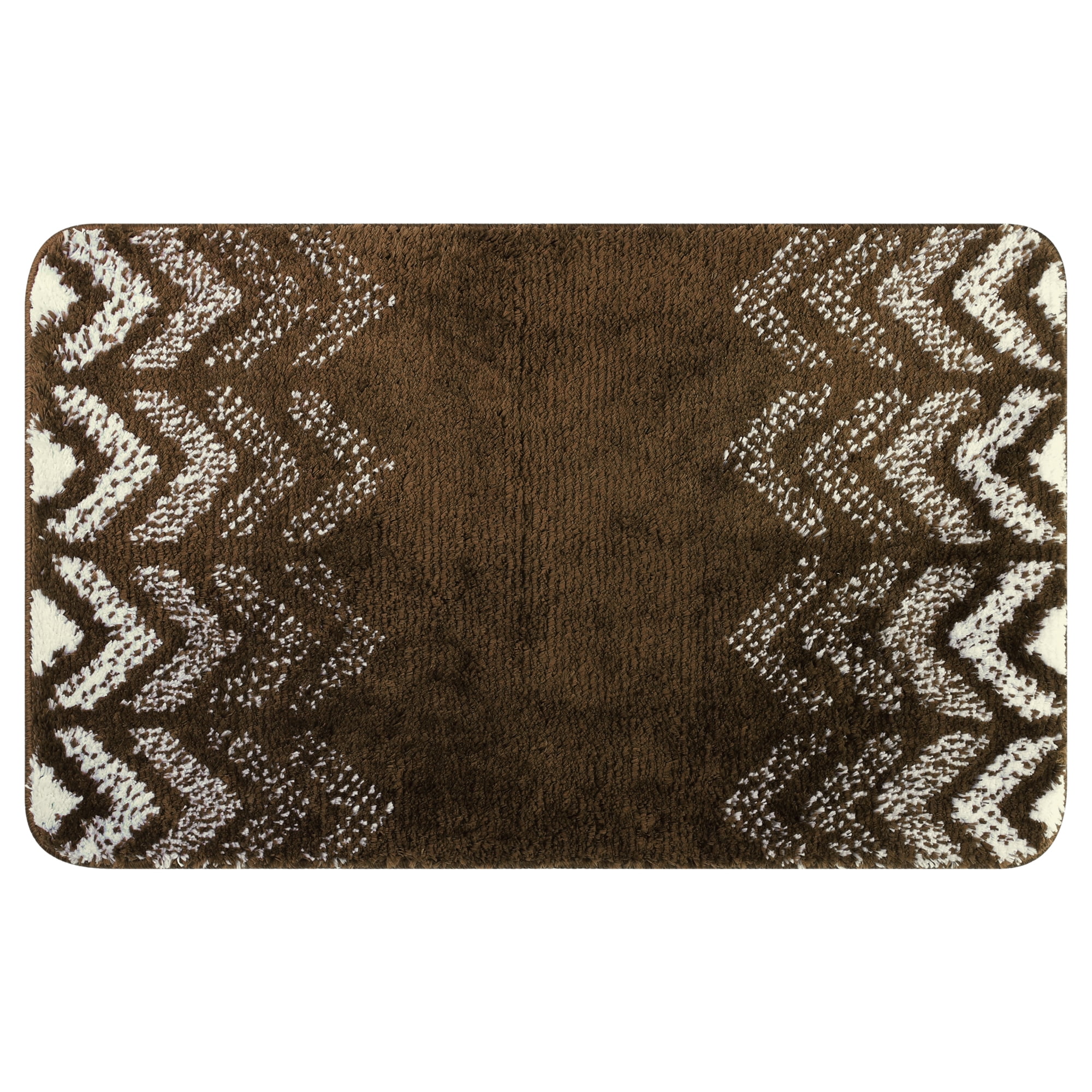 Unique Bargains Absorbent Bath Mat Rug Geometric Patterns Bathroom Mat Non-Slip Carpet Brown 20" x 32"