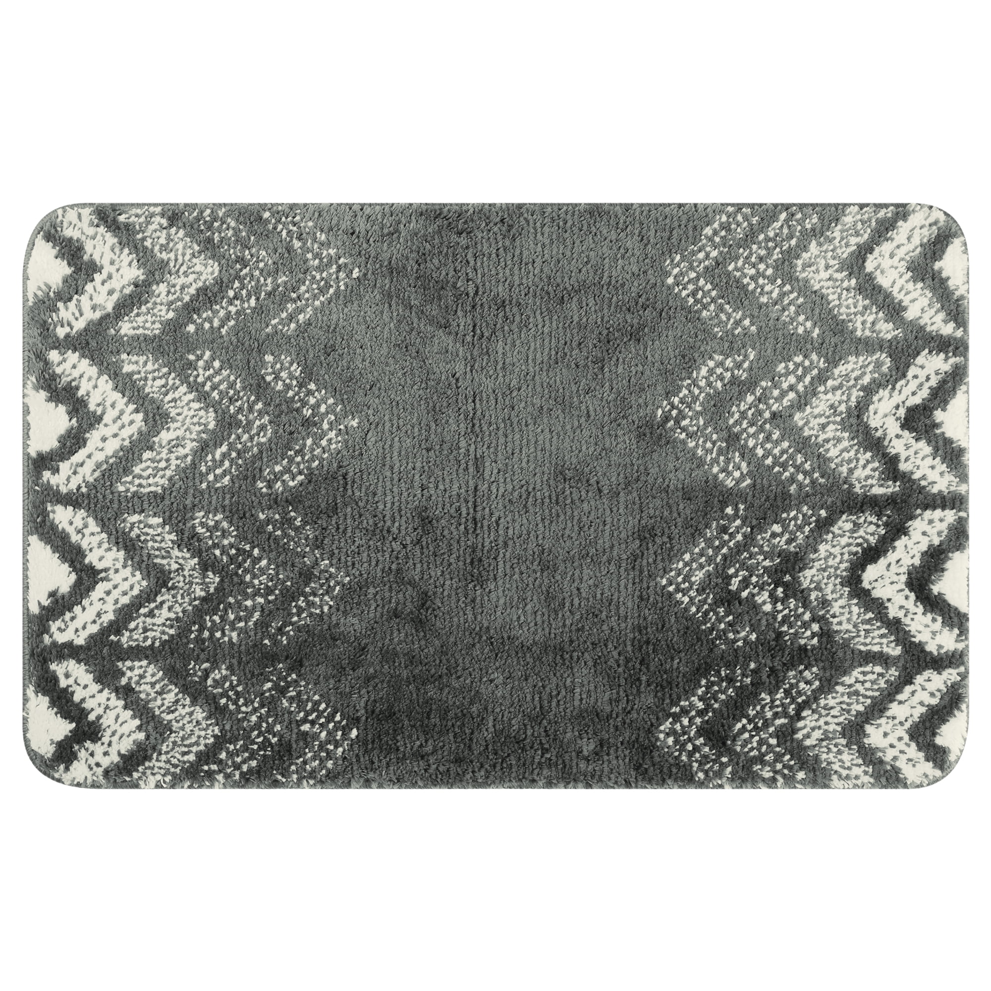 Unique Bargains Absorbent Bath Mat Rug Geometric Patterns Bathroom Mat Non-Slip Carpet Dark Grey 16" x 24"