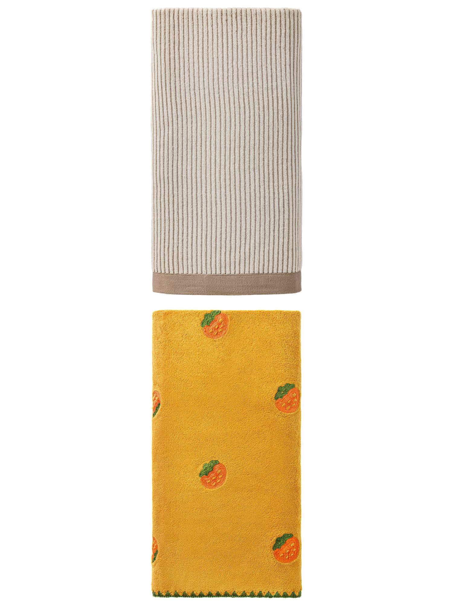 Unique Bargains Absorbent Bath Towel, Lint Free, Easy Care 2 Pack Brown/Yellow 55" x 28"
