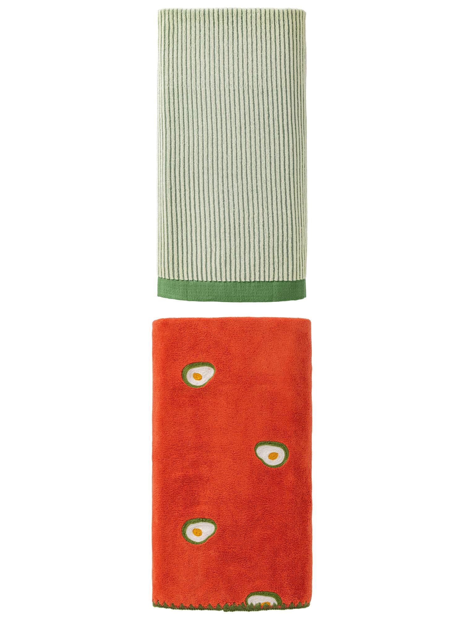 Unique Bargains Absorbent Bath Towel, Lint Free, Easy Care 2 Pack Green/Red 55" x 28"