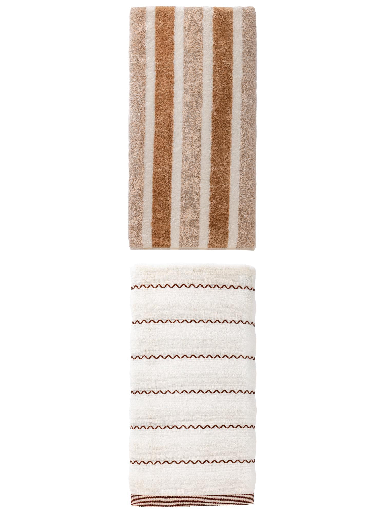 Unique Bargains Absorbent Coral Bath Towel 2 Pack Brown/White 71" x 35"/55" x 28"