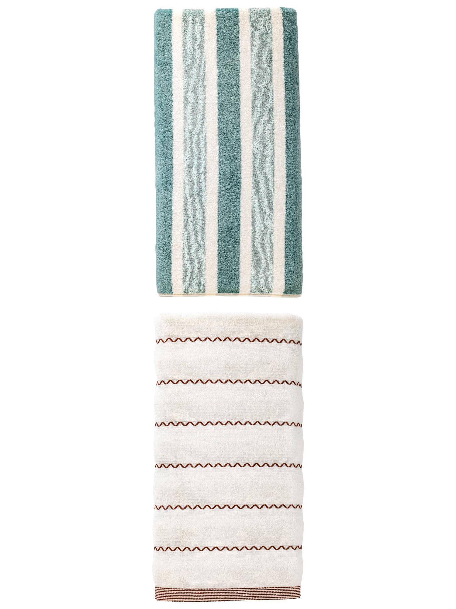 Unique Bargains Absorbent Coral Bath Towel 2 Pack Green/White 71" x 35"/55" x 28"
