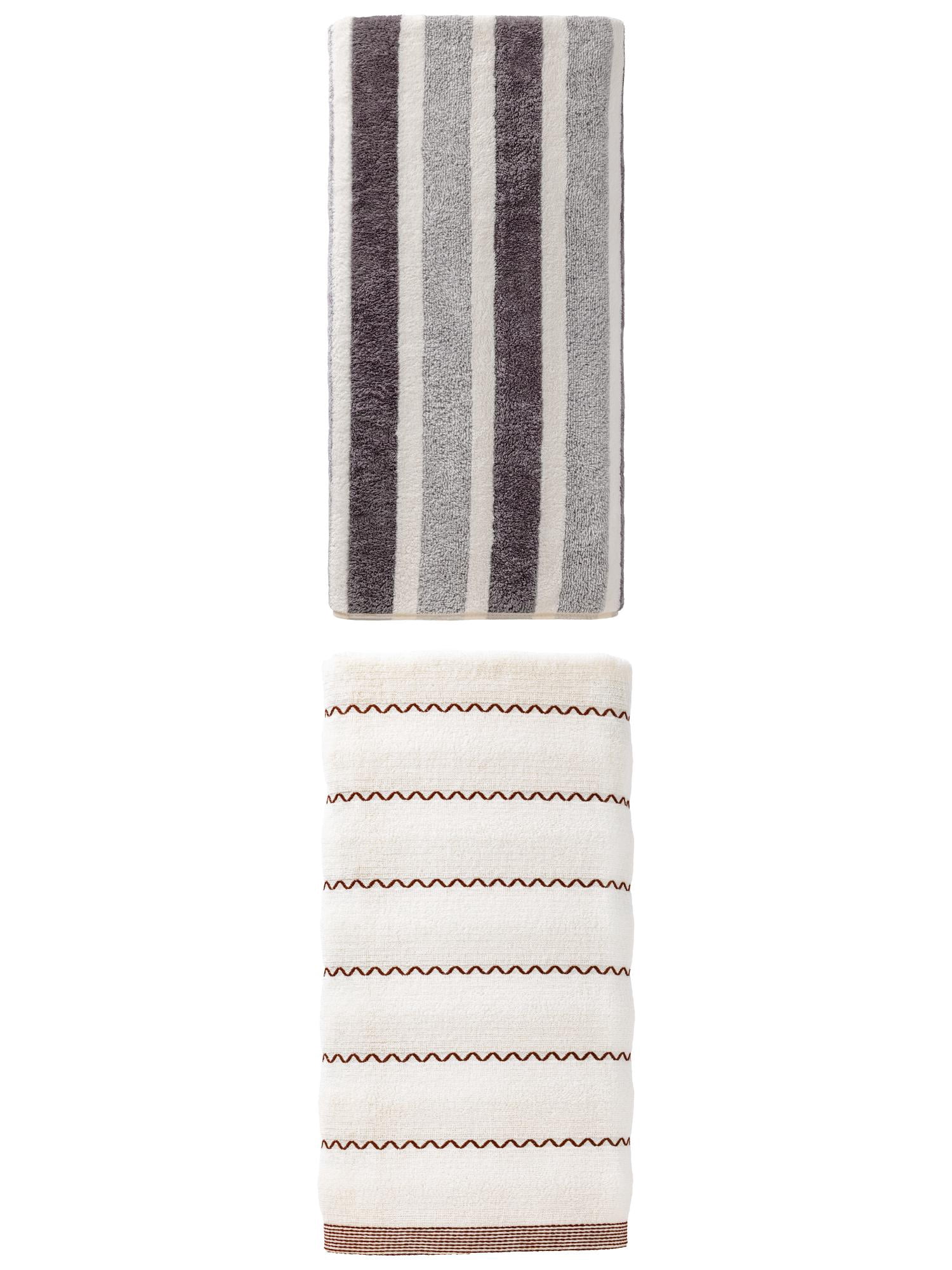 Unique Bargains Absorbent Coral Bath Towel 2 Pack Grey/White 71" x 35"/55" x 28"