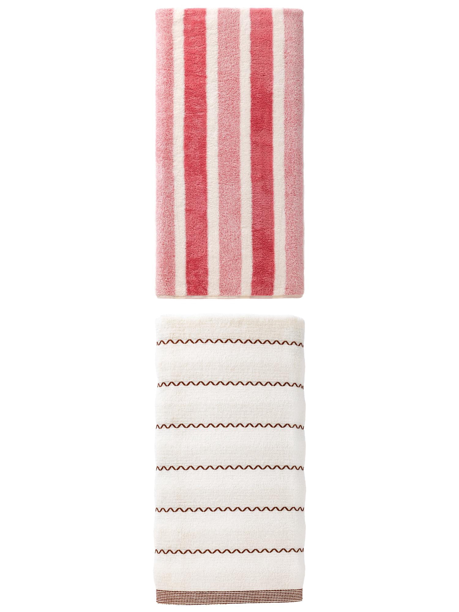 Unique Bargains Absorbent Coral Bath Towel 2 Pack Pink/White 71" x 35"/55" x 28"