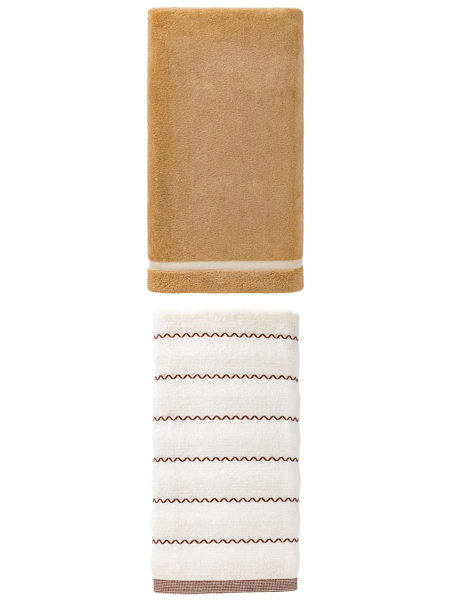 Unique Bargains Absorbent Coral Fleece Bath Towel 2 Pack Brown/White 63" x 31"/55" x 28"