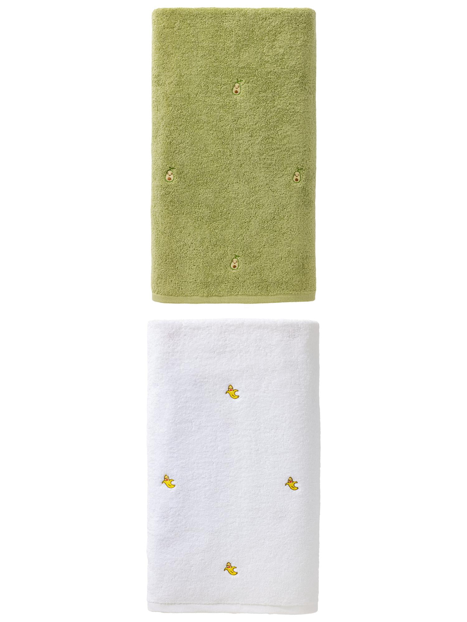Unique Bargains Absorbent Cotton Bath Towel 2 Pack Avocado Green/Banana White 55"x28"