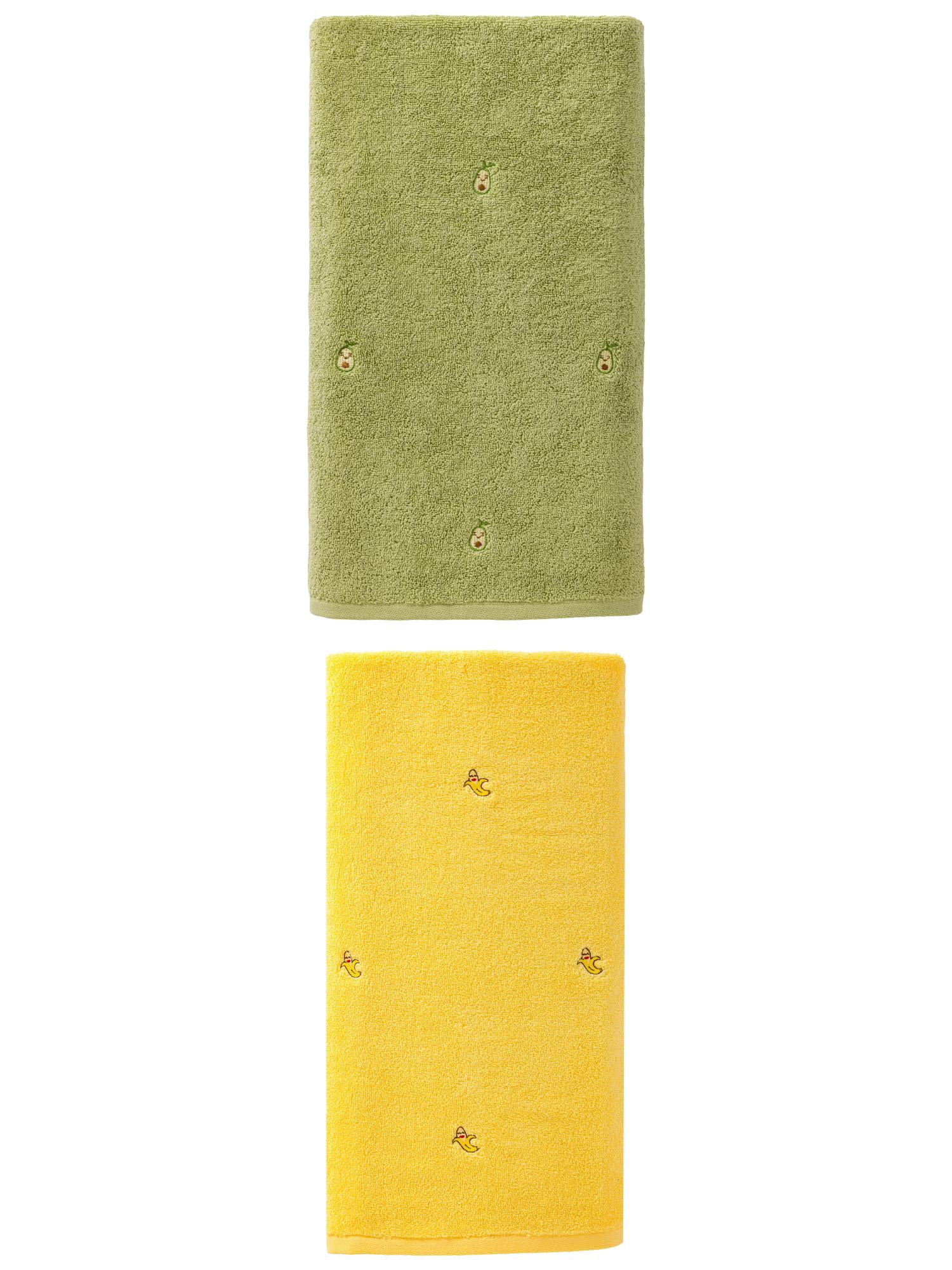 Unique Bargains Absorbent Cotton Bath Towel 2 Pack Avocado Green/Banana Yellow 55"x28"