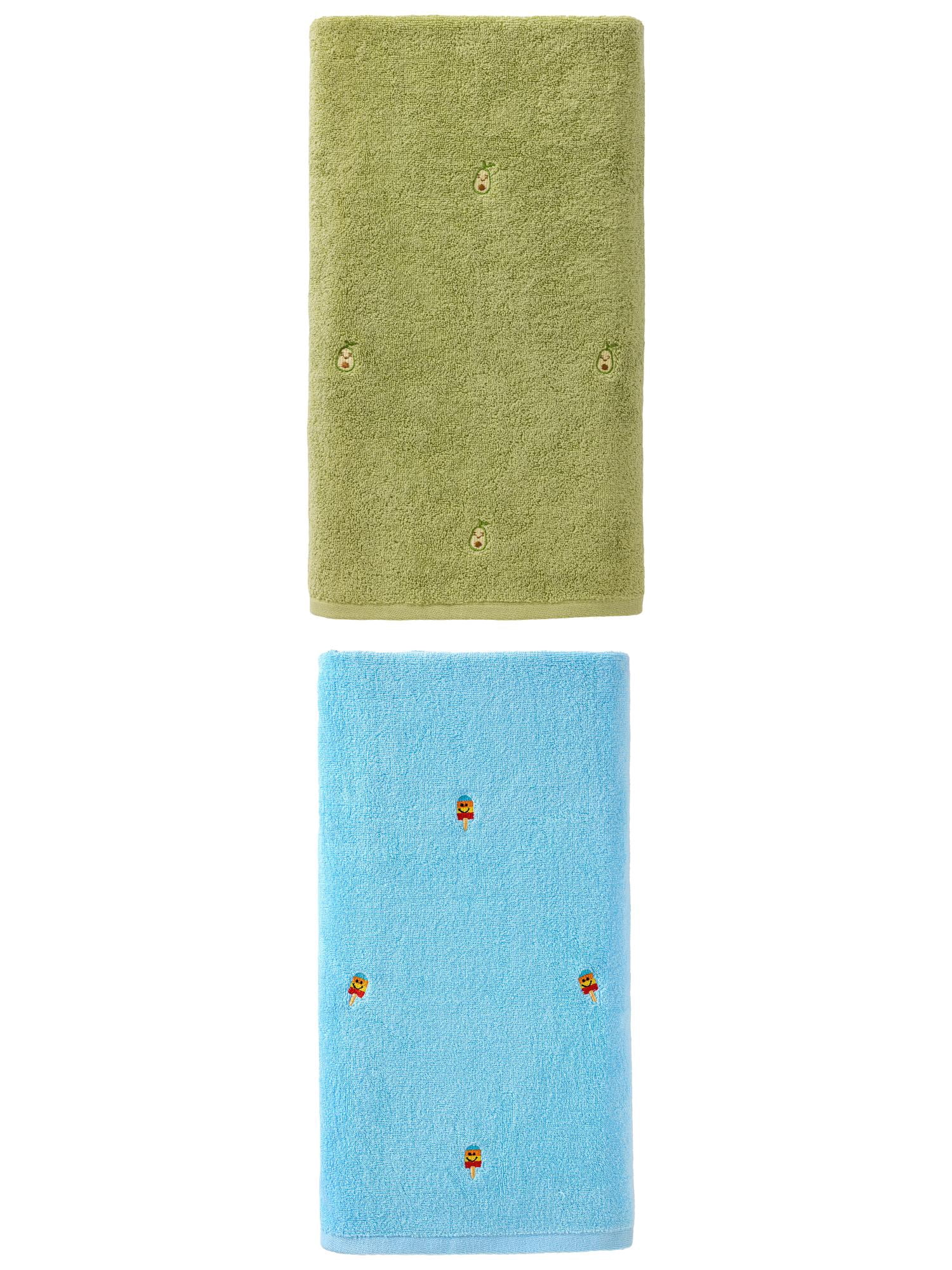 Unique Bargains Absorbent Cotton Bath Towel 2 Pack Avocado Green/Blue 55"x28"
