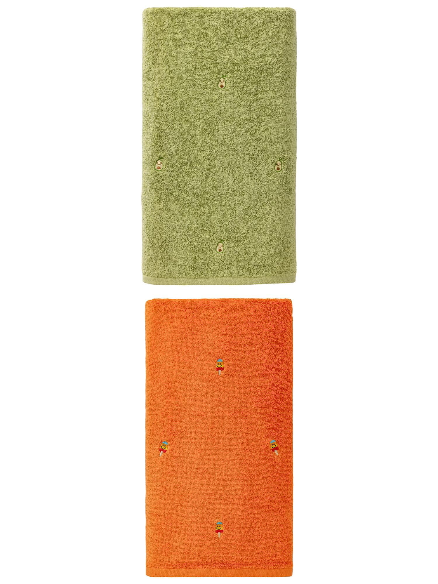 Unique Bargains Absorbent Cotton Bath Towel 2 Pack Avocado Green/Orange 55"x28"