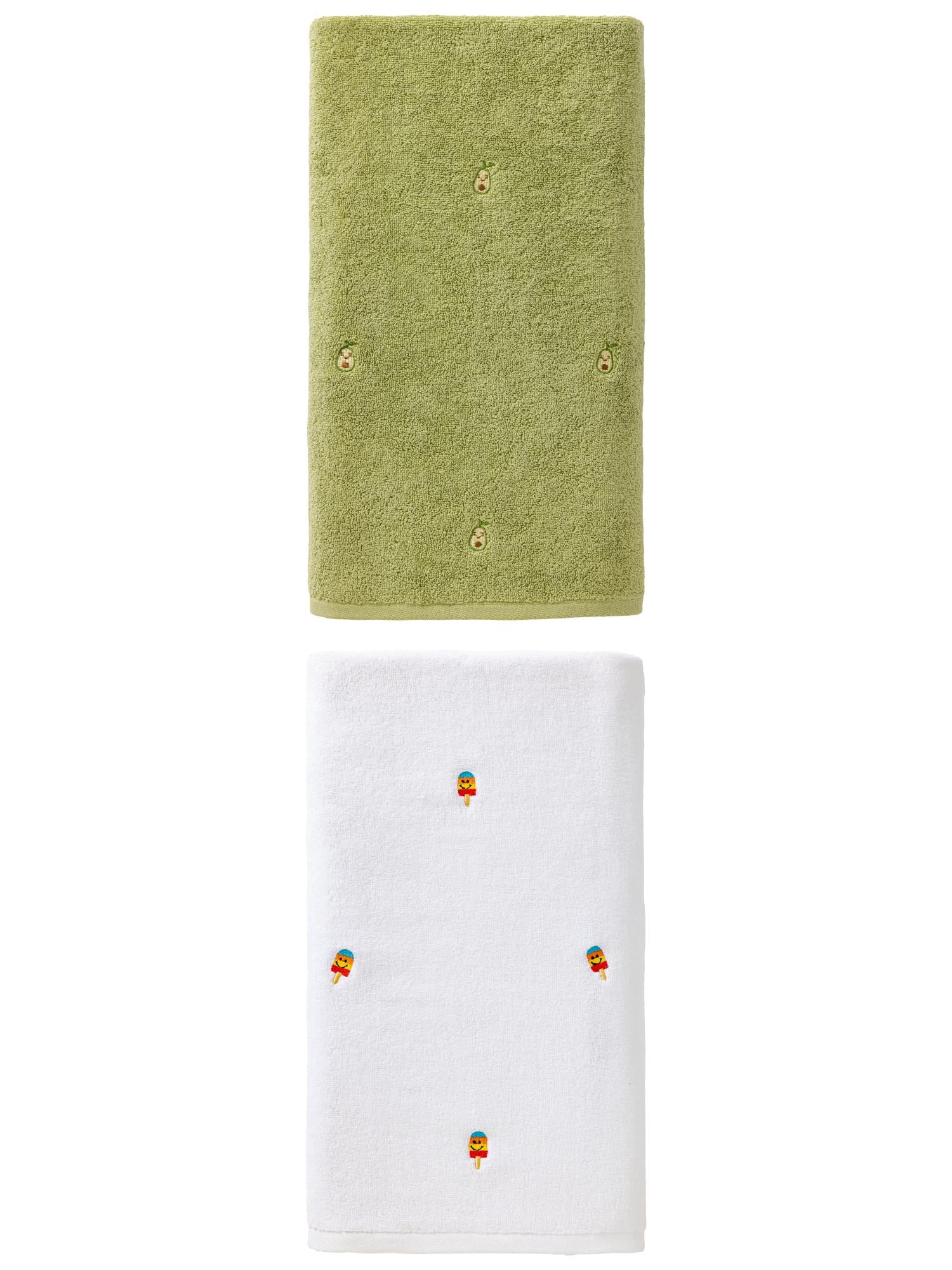 Unique Bargains Absorbent Cotton Bath Towel 2 Pack Avocado Green/White 55"x28"