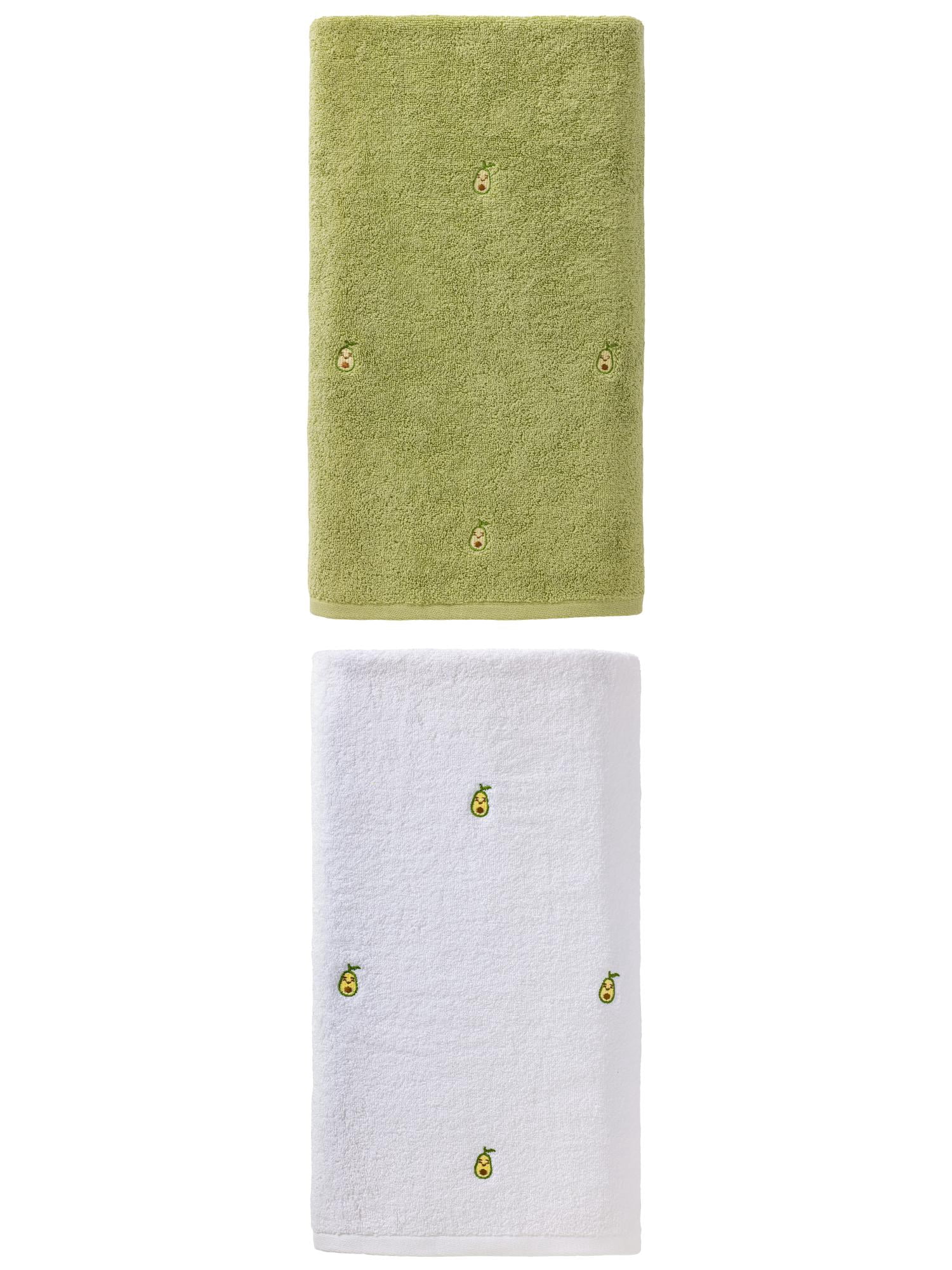 Unique Bargains Absorbent Cotton Bath Towel 2 Pack Avocado White/Avocado Green 55"x28"