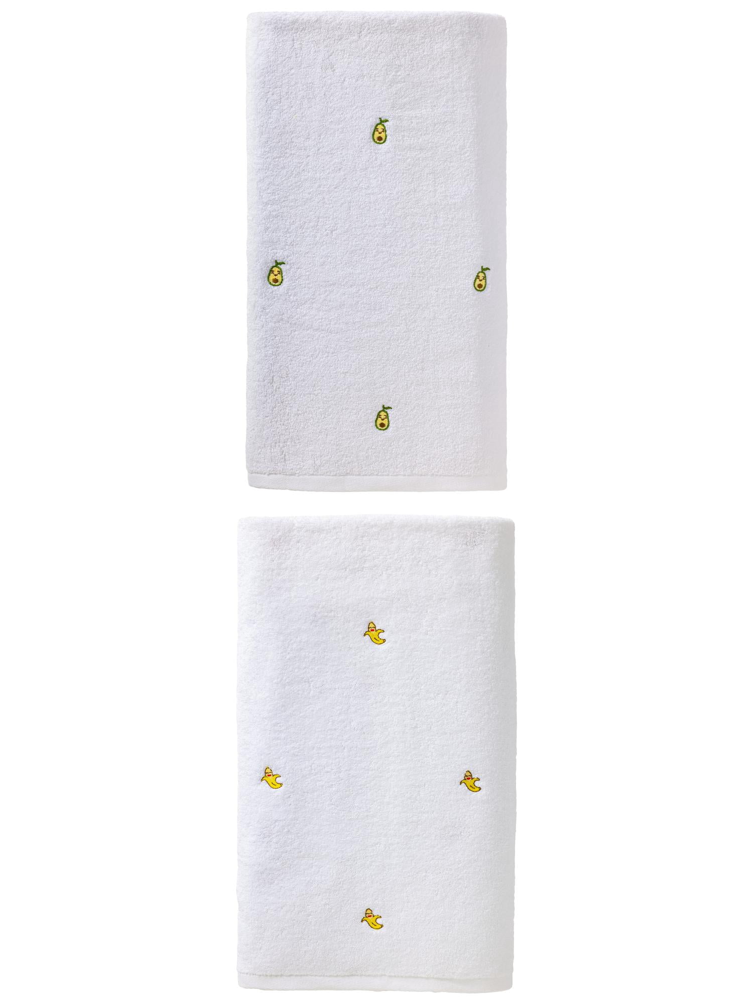 Unique Bargains Absorbent Cotton Bath Towel 2 Pack Avocado White/Banana White 55"x28"