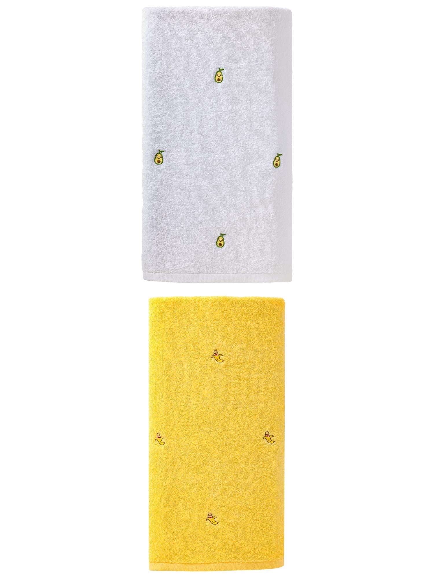 Unique Bargains Absorbent Cotton Bath Towel 2 Pack Avocado White/Banana Yellow 55"x28"
