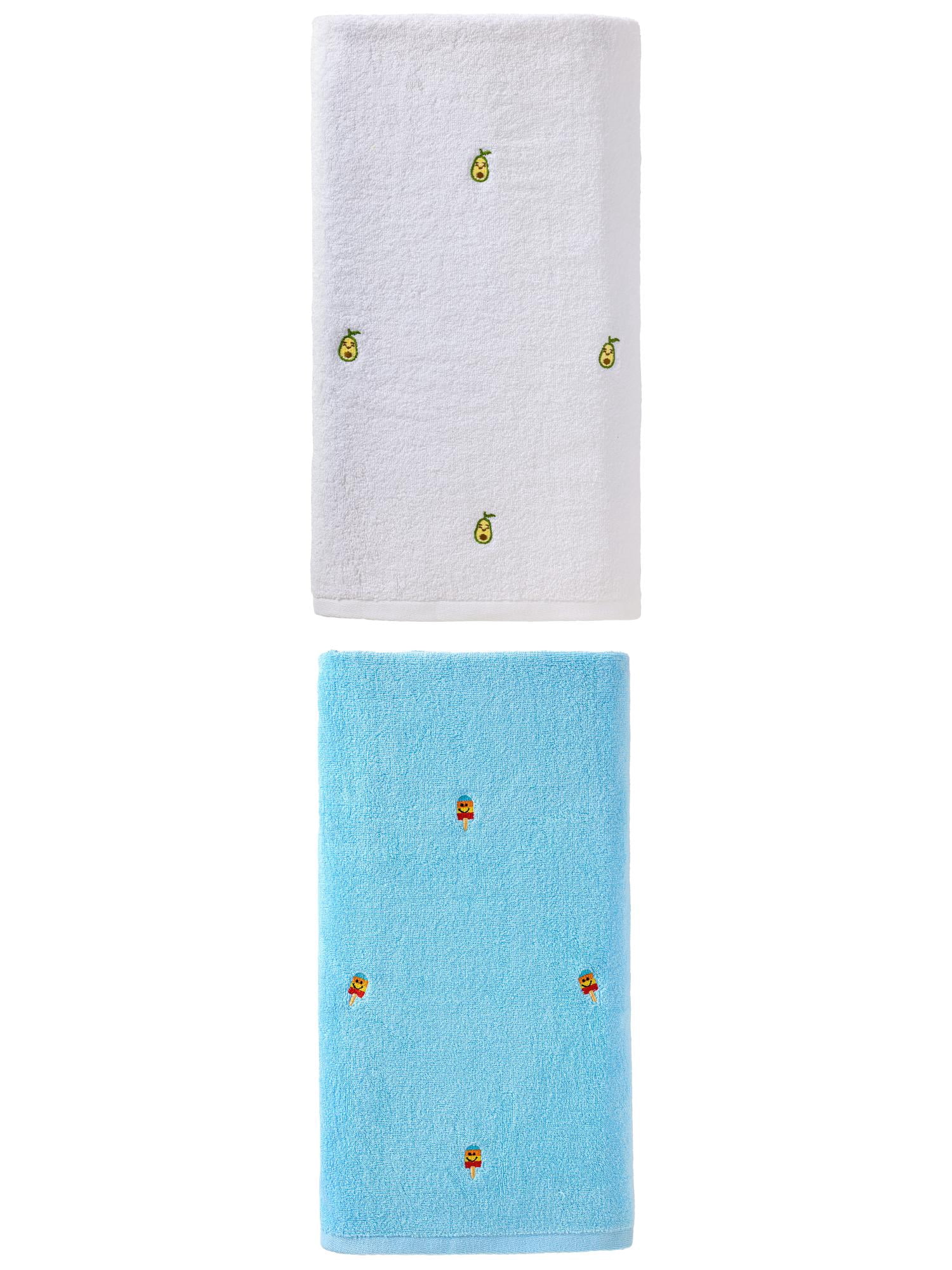 Unique Bargains Absorbent Cotton Bath Towel 2 Pack Avocado White/Blue 55"x28"