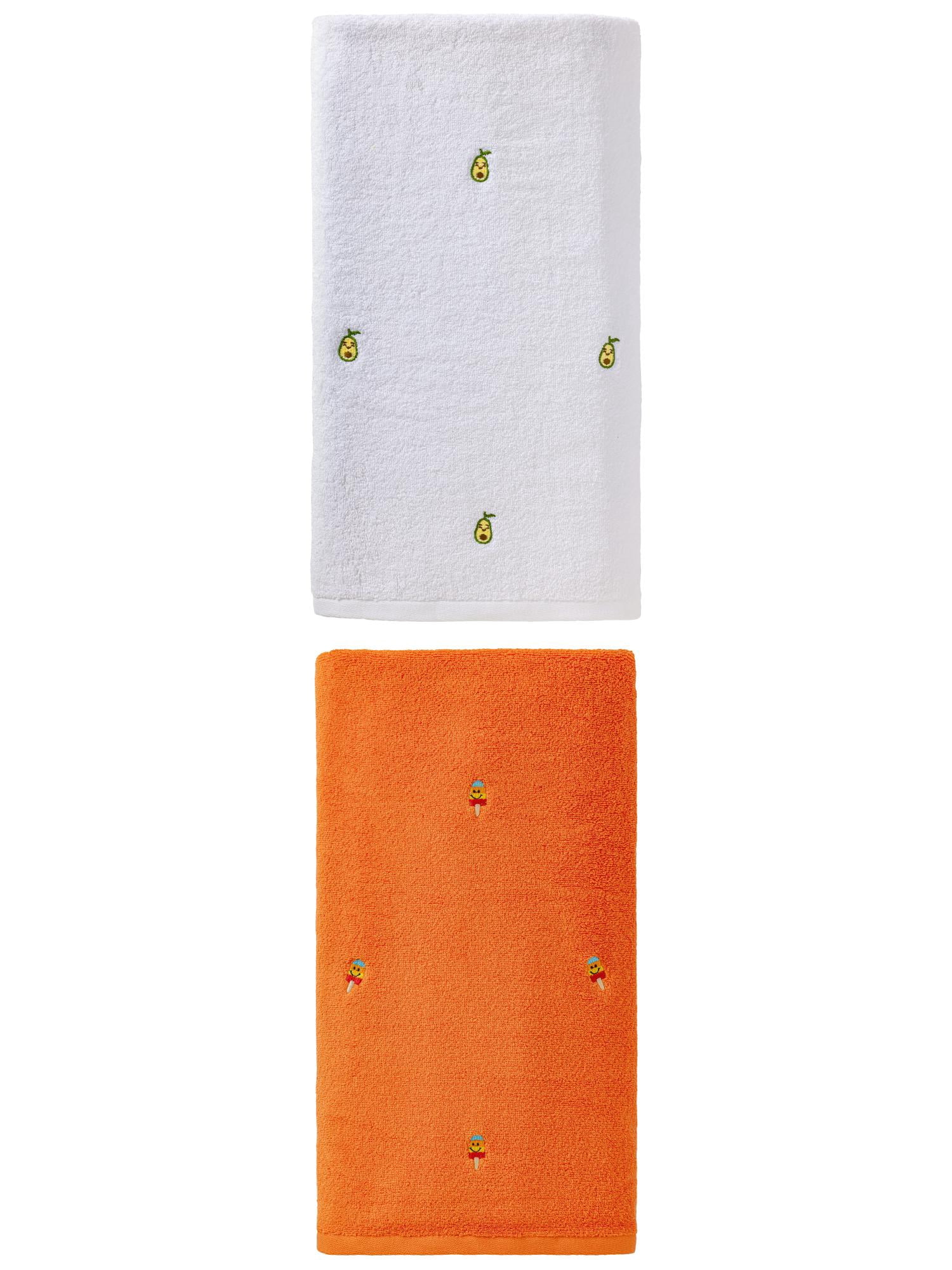 Unique Bargains Absorbent Cotton Bath Towel 2 Pack Avocado White/Orange 55"x28"