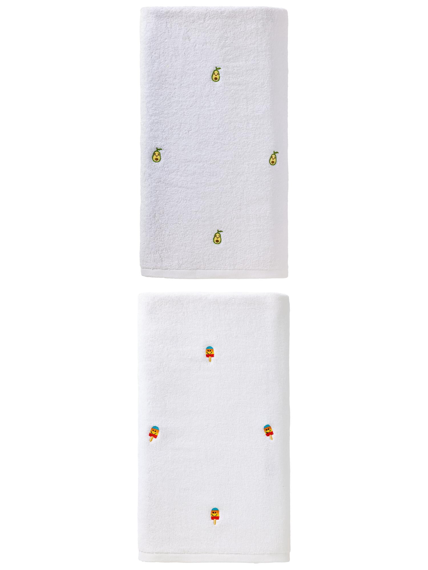 Unique Bargains Absorbent Cotton Bath Towel 2 Pack Avocado White/White 55"x28"