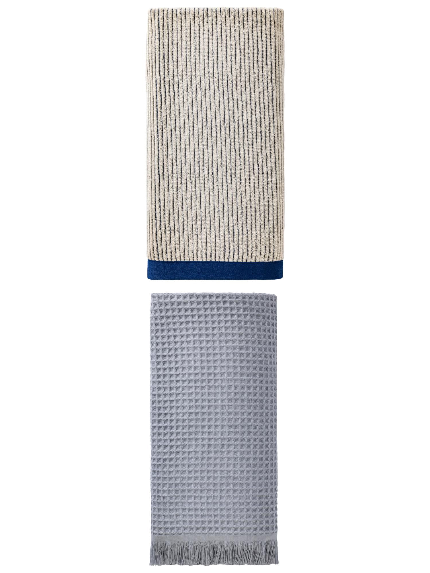 Unique Bargains Absorbent Bath Towel 2 Pack Grey/Blue 71" x 35"/55" x 28"