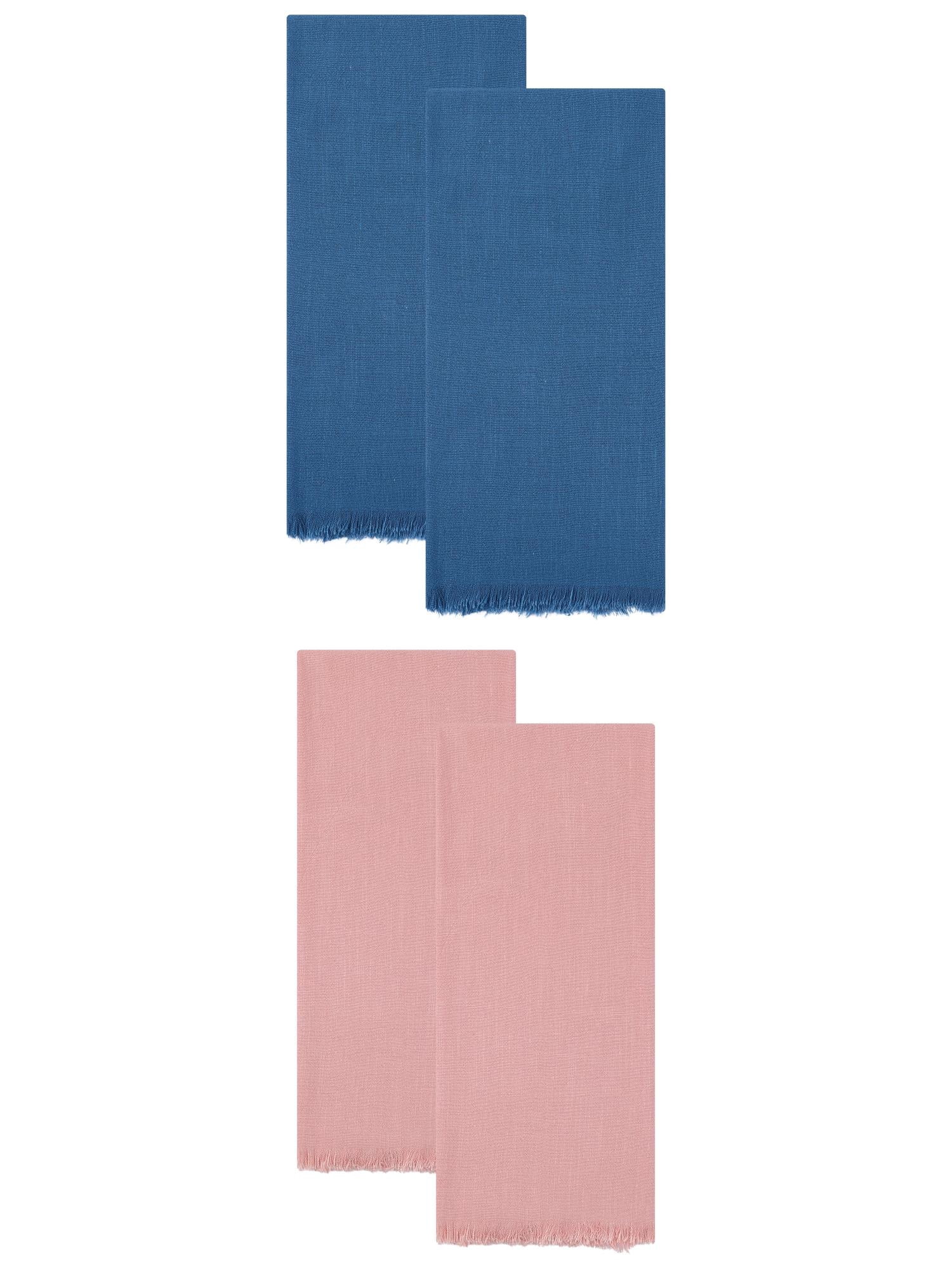 Unique Bargains Absorbent Cotton Linen Kitchen Towels 4 Pack Blue/Pink 18" x 18"