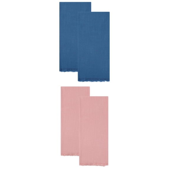 Unique Bargains Absorbent Cotton Linen Kitchen Towels 4 Pack Blue/Pink 18" x 18"