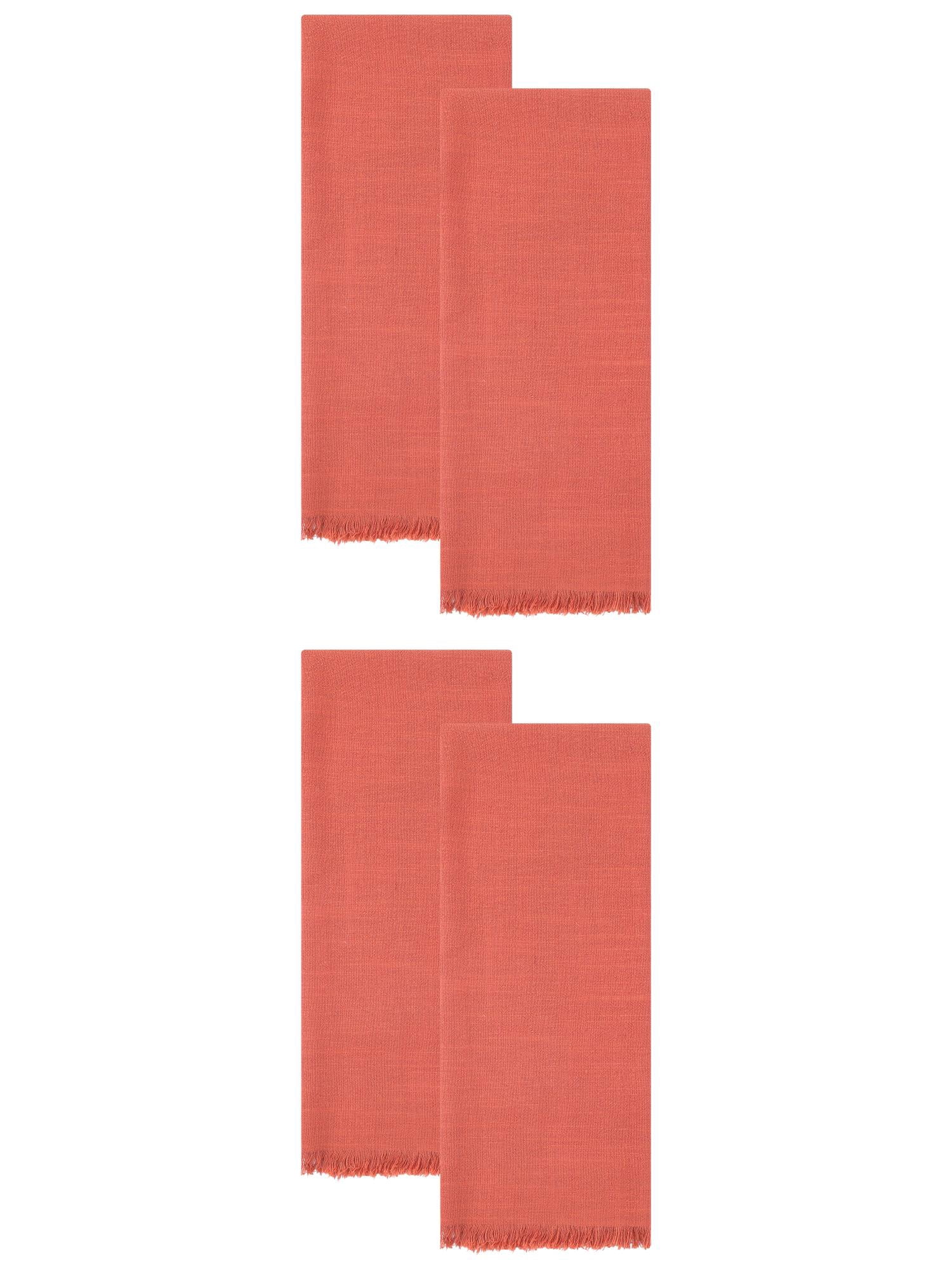 Unique Bargains Absorbent Cotton Linen Kitchen Towels 4 Pack Orange 18" x 18"