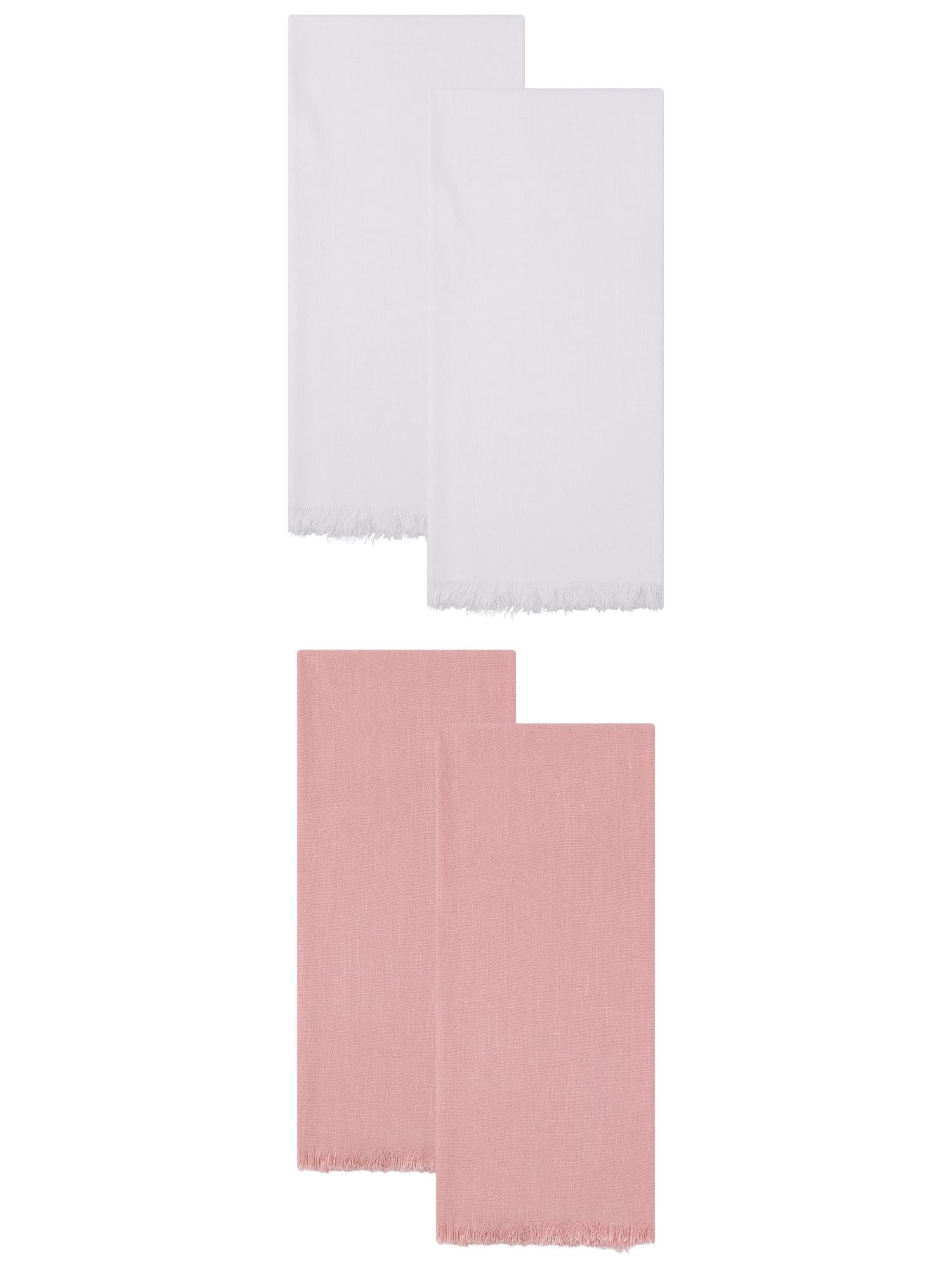 Unique Bargains Absorbent Cotton Linen Kitchen Towels 4 Pack White/Pink 18" x 18"