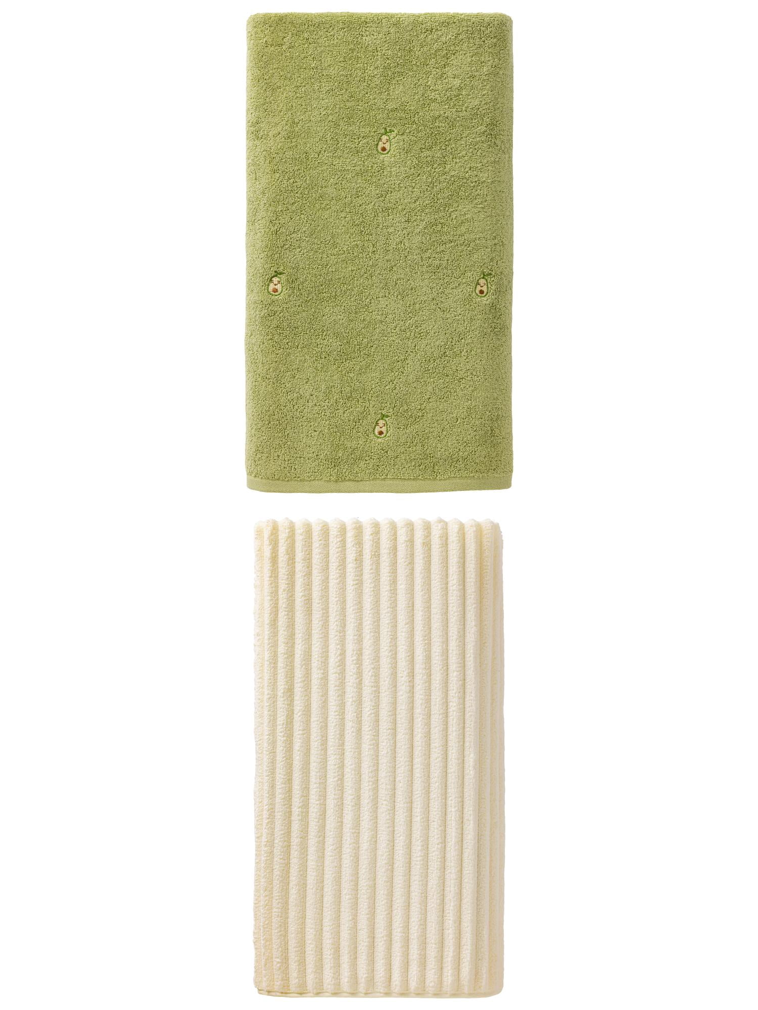 Unique Bargains Absorbent Cute Bath Towel 2 Pack Avocado Green/Milky White 55" x 28"