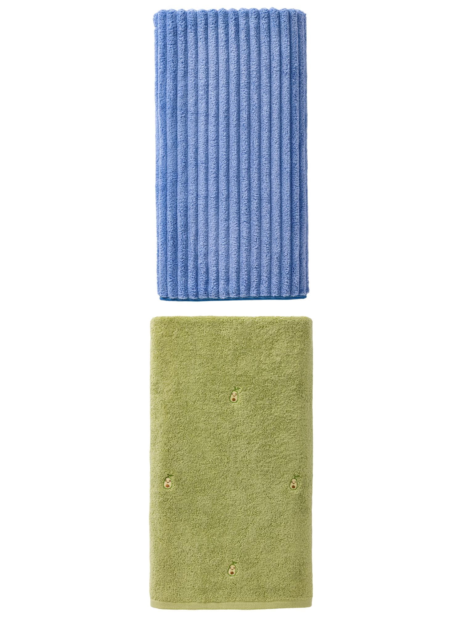 Unique Bargains Absorbent Cute Bath Towel 2 Pack Avocado Green/Sky Blue 55" x 28"
