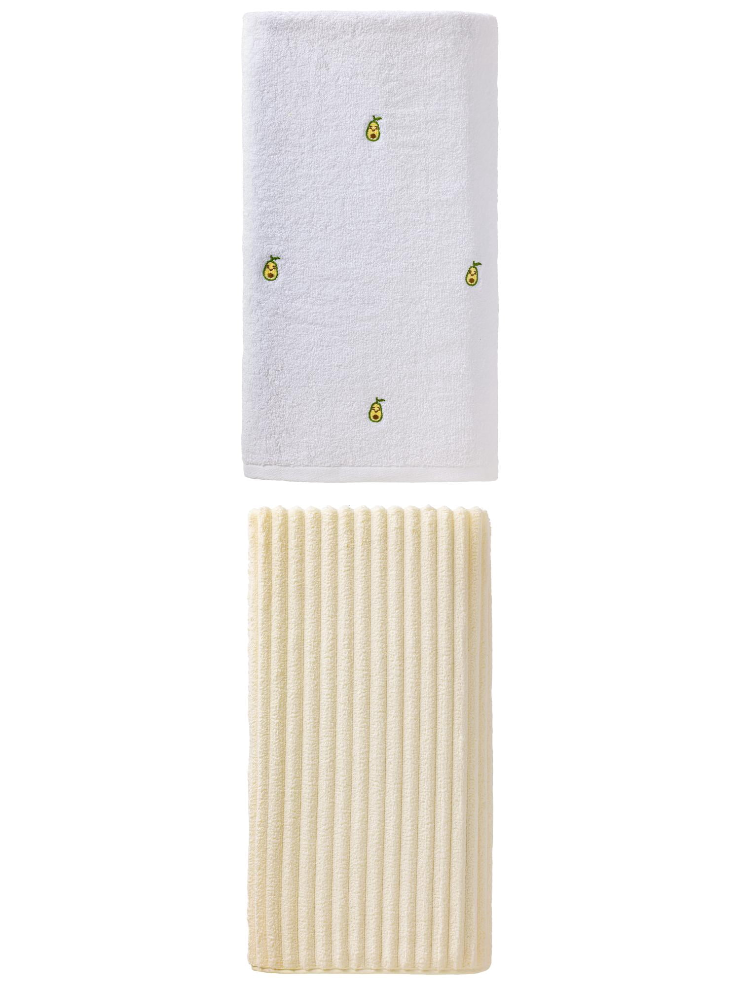 Unique Bargains Absorbent Cute Bath Towel 2 Pack Avocado White/Milky White 55" x 28"
